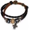 Productafbeelding Armband leder kruis en kralen bruin